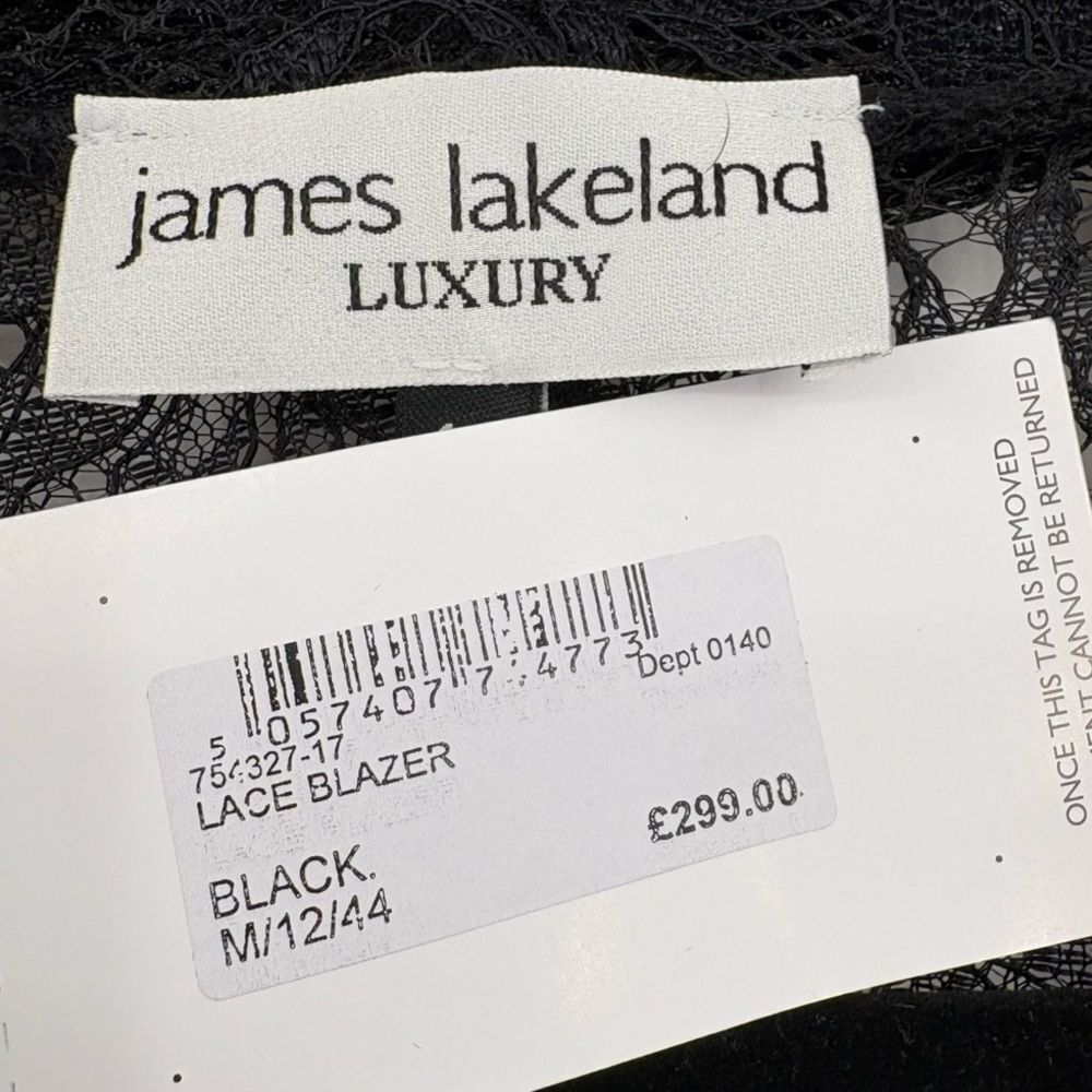 James Lakeland Sheer Lace Open Front  Blazer in Black Women’s Size M NWT - Picture 9 of 11